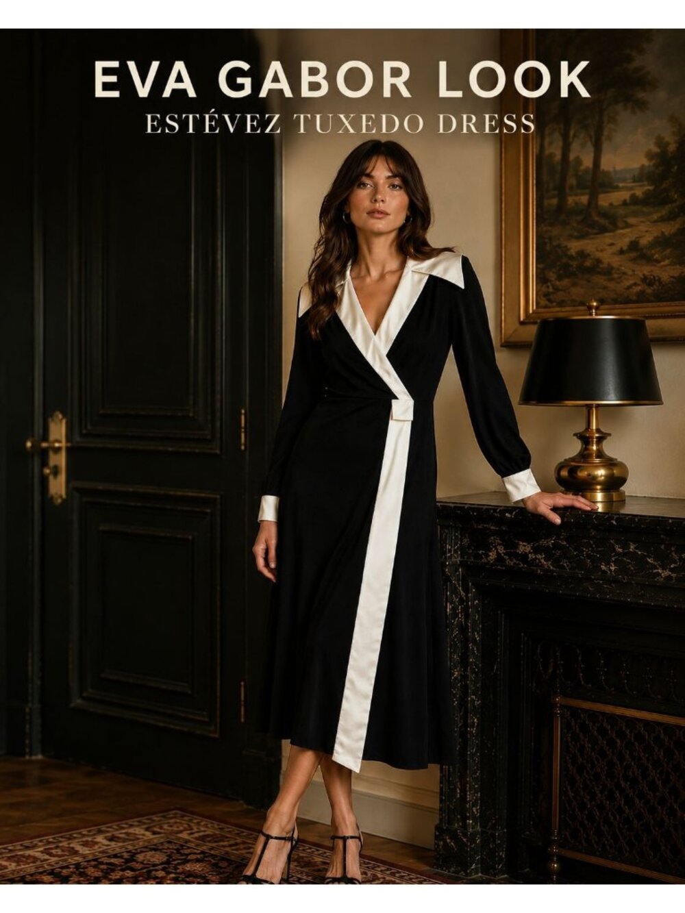 VTG 70s Eva Gabor Look By Estévez Black Ivory Tuxedo Hostess Dress 10